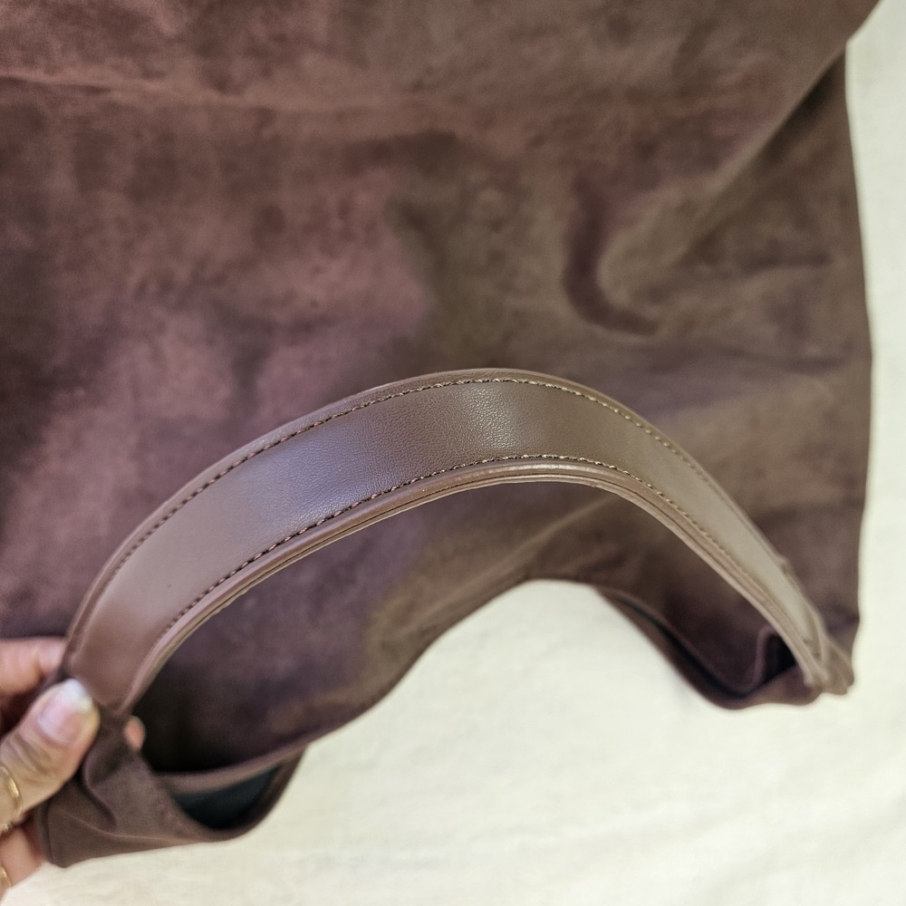 Brown Suede Look Hobo Shoulder Bag Slouchy Minimalist Purse Medium - Picture 6 of 6